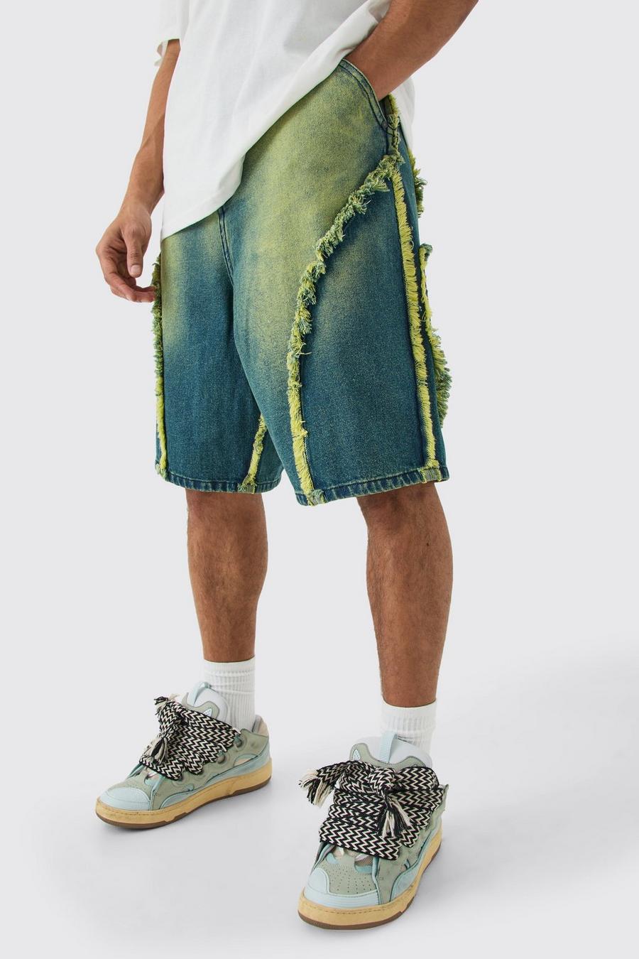 Pantalón deportivo vaquero desteñido con filo deshilachado, Green