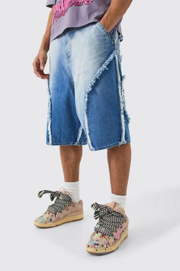 Blue Frayed Edge Denim Jorts In Light Blue