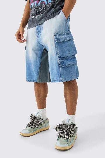 Multi Pocket Gusset Detail Denim Parachute Shorts light blue