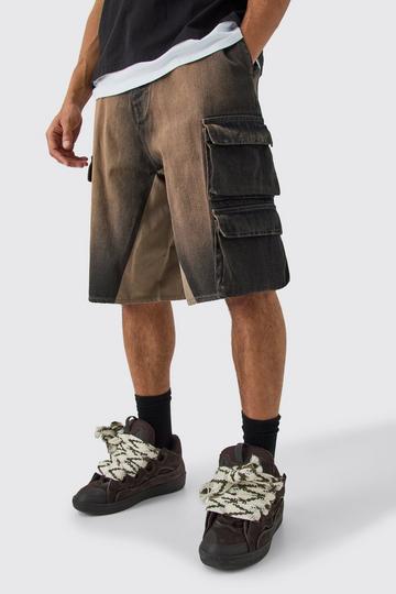 Orange Multi Cargo Pocket Gusset Detail Denim Parachute Shorts