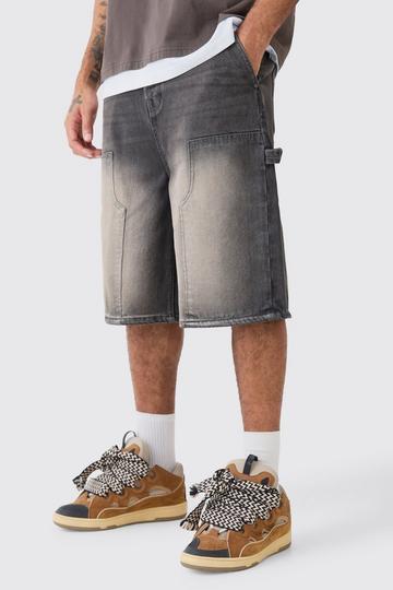 Carpenter Detail Denim Jorts In Antique Grey grey