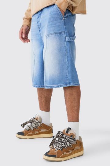 Blue Carpenter Detail Denim Jorts In Light Blue