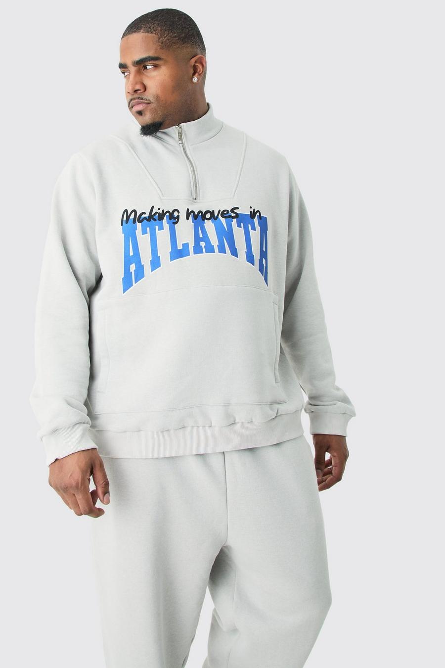 Plus Atlanta Sweatshirt-Trainingsanzug mit Trichterkragen und 1/4 Reißverschluss, Light grey image number 1