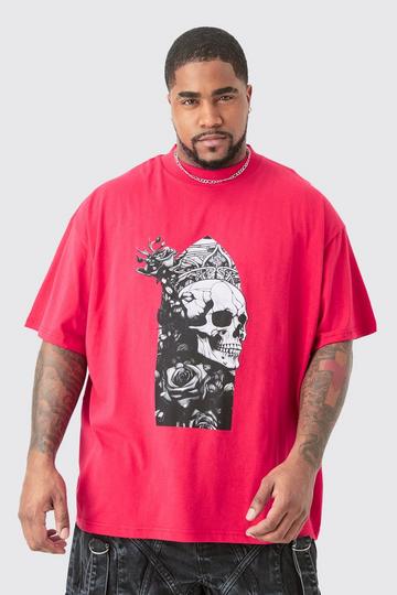 Plus Oversized Extended Neck Skull T-shirt red