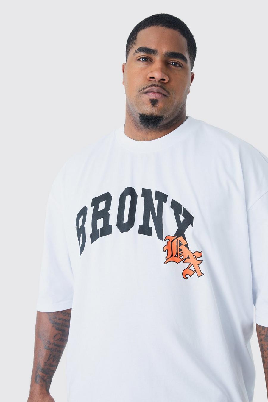 Plus kastiges Oversize T-Shirt mit Bronx-Print, White image number 1