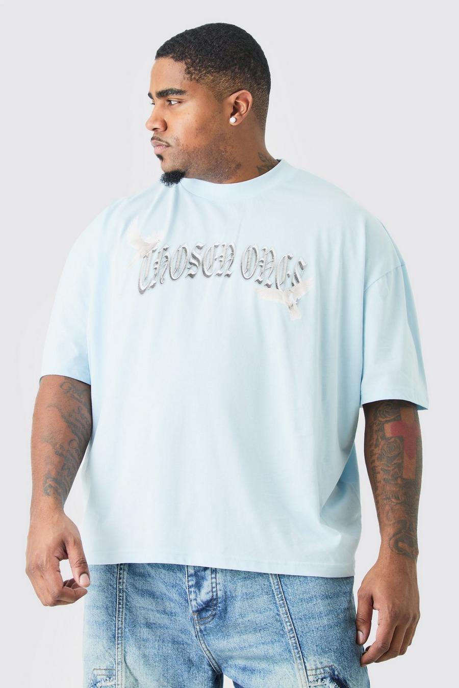 Plus kastiges Oversize T-Shirt mit Print, Light blue