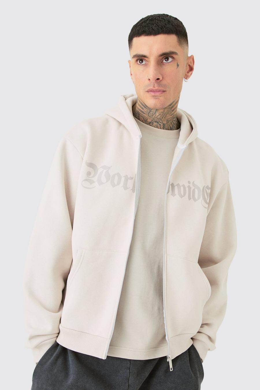 Light grey Tall Worldwide Oversized hoodie med dragkedja image number 1