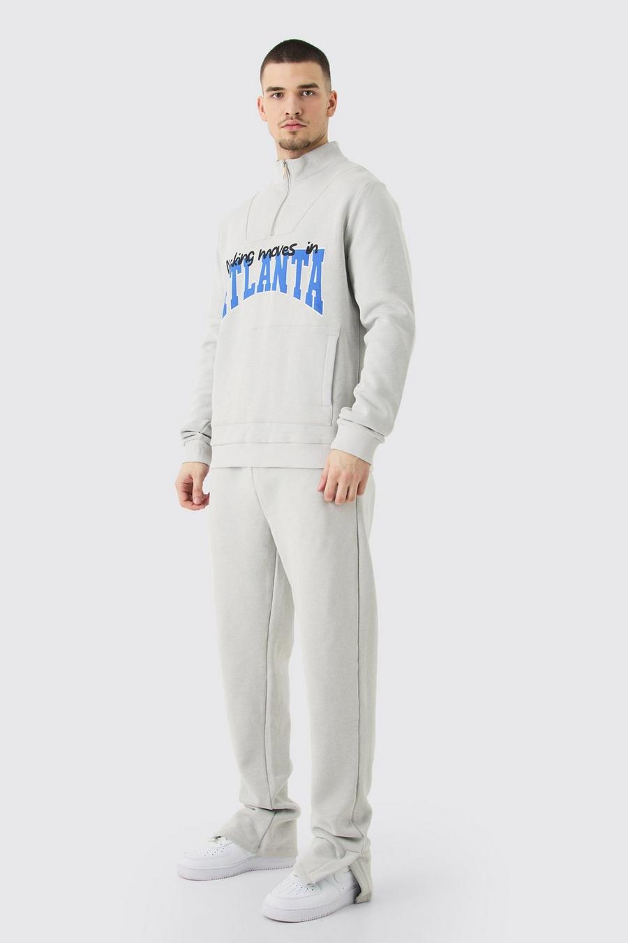 Tall Atlanta Sweatshirt-Trainingsanzug mit 1/4 Reißverschluss und Trichterkragen, Light grey