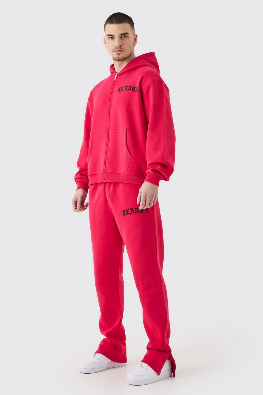 Red Tall Oversized Boxy Zip Thru Gothic Hooded Tracksuit image number 1