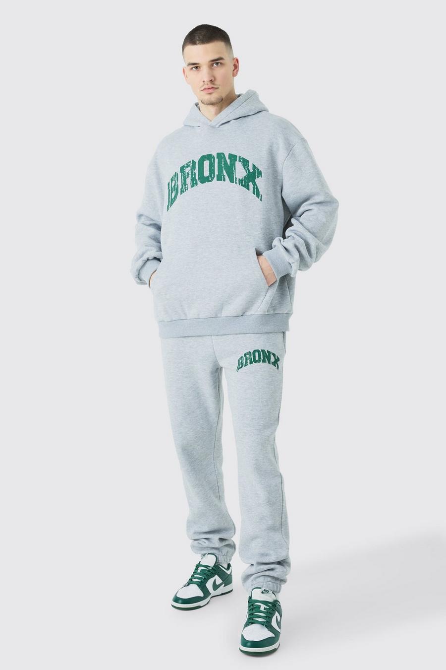 Tall Oversize Sweatshirt-Trainingsanzug mit Bronx-Print, Grey marl image number 1