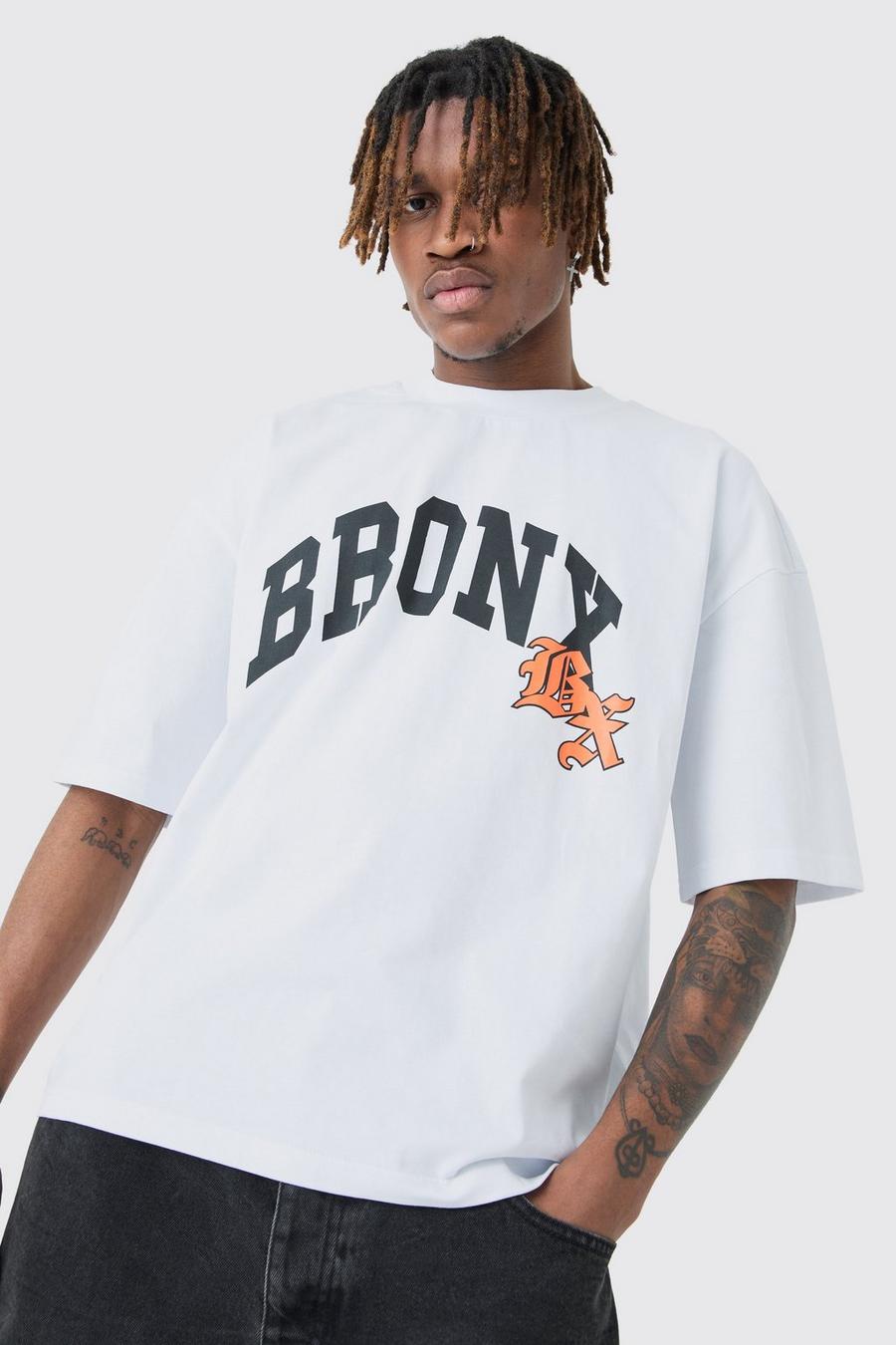 T-shirt Tall squadrata oversize del Bronx con girocollo esteso, White
