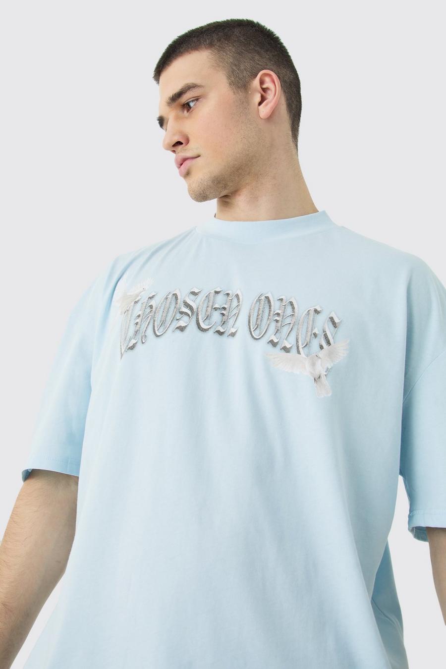 Light blue Tall Oversized Boxy Extended Neck Bird T-shirt image number 1