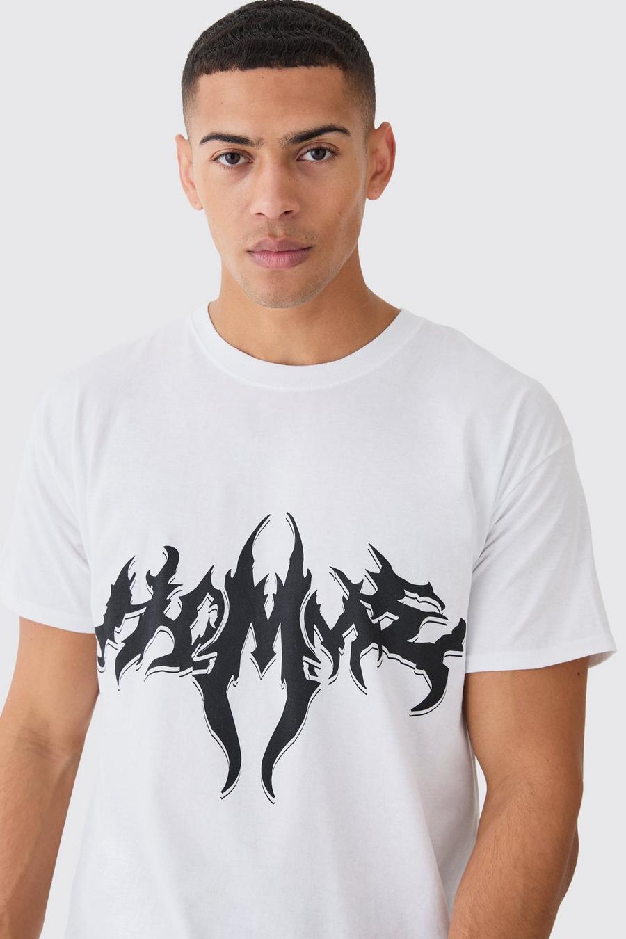 Oversize T-Shirt mit Gothic Homme Print, White
