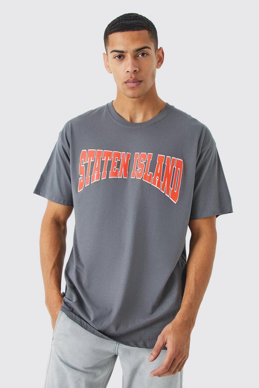 Oversize T-Shirt mit Staten Island Print, Charcoal