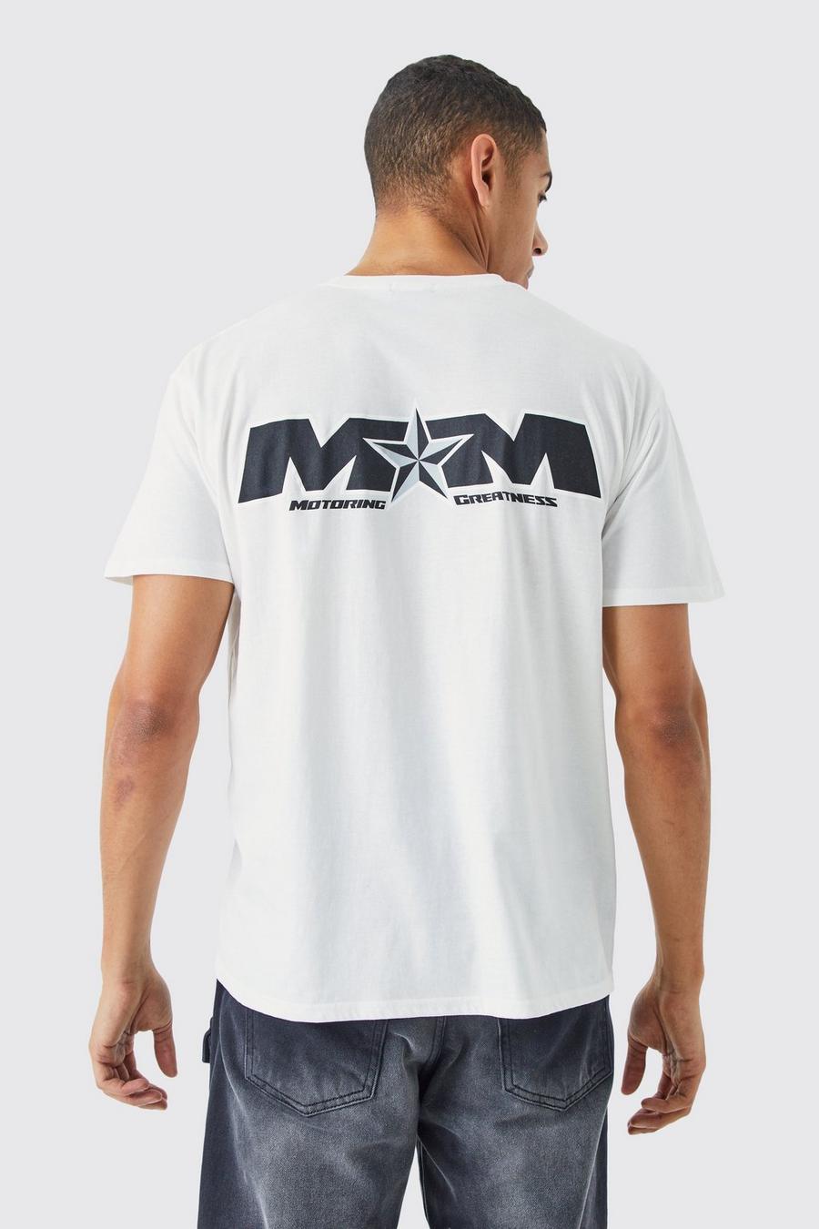T-shirt oversize à imprimé moto - MAN, White