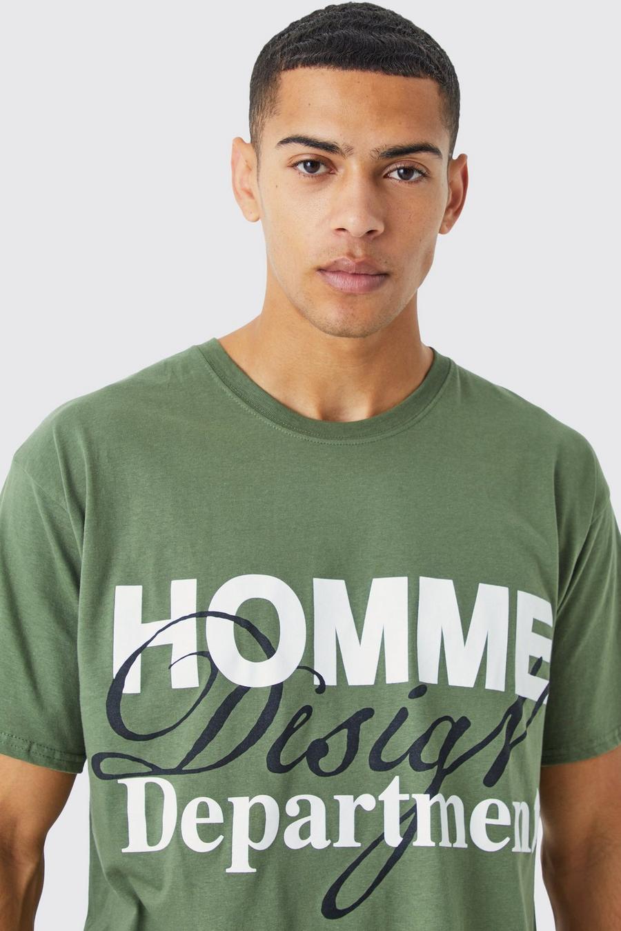 Khaki Oversized Homme Design T-Shirt Met Print