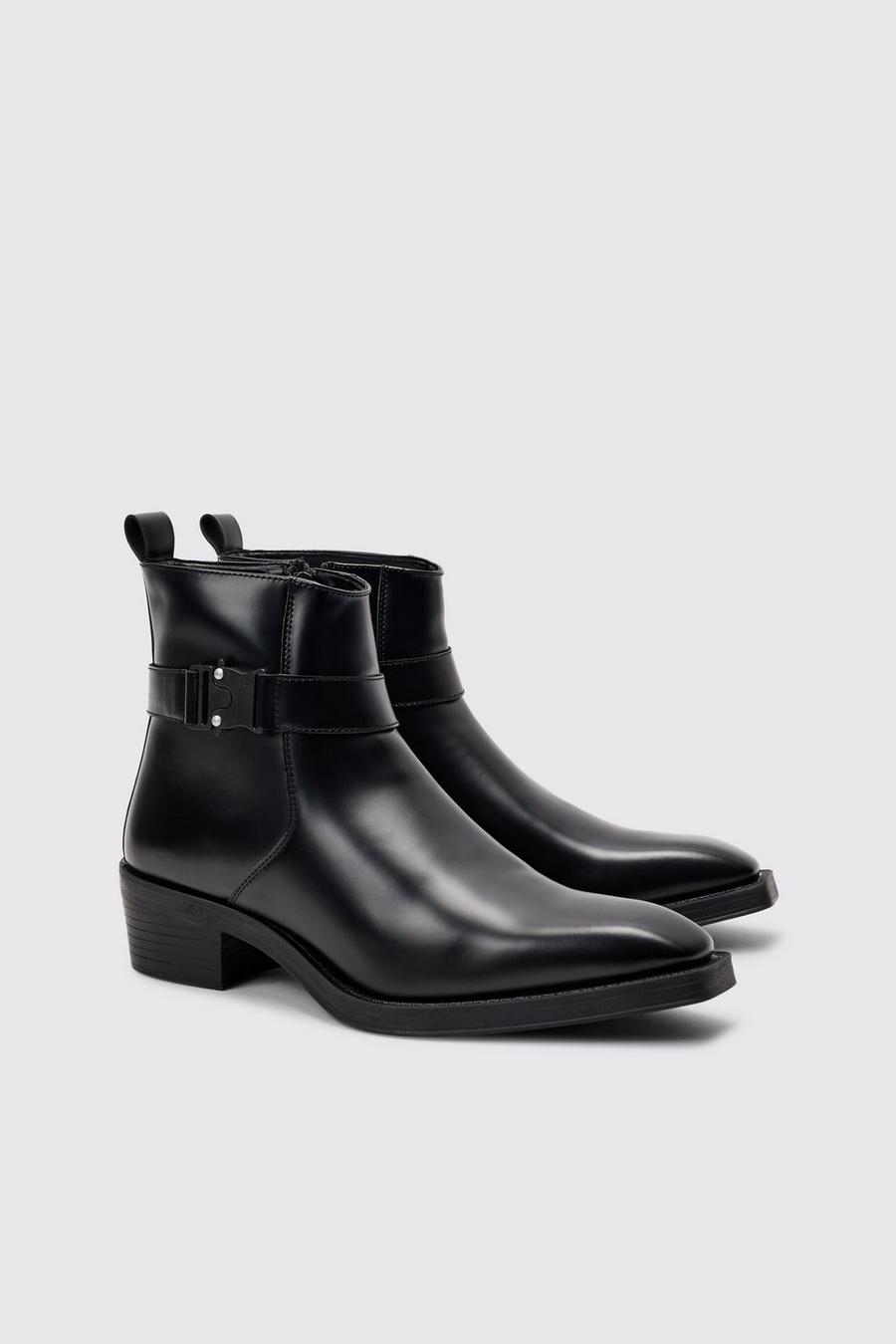 Black Svarta boots i PU med fyrkantig tå image number 1
