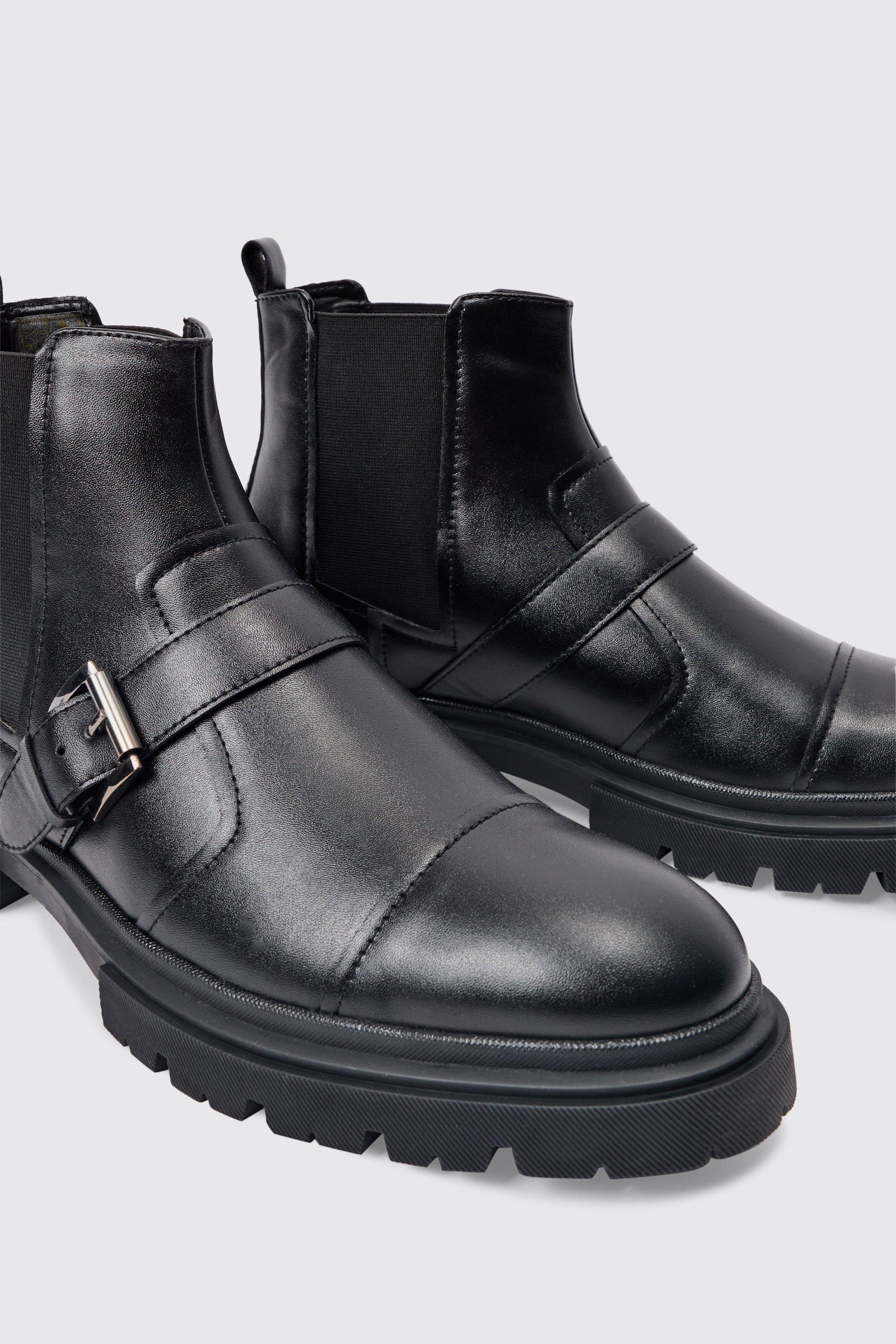 Black strap boots best sale