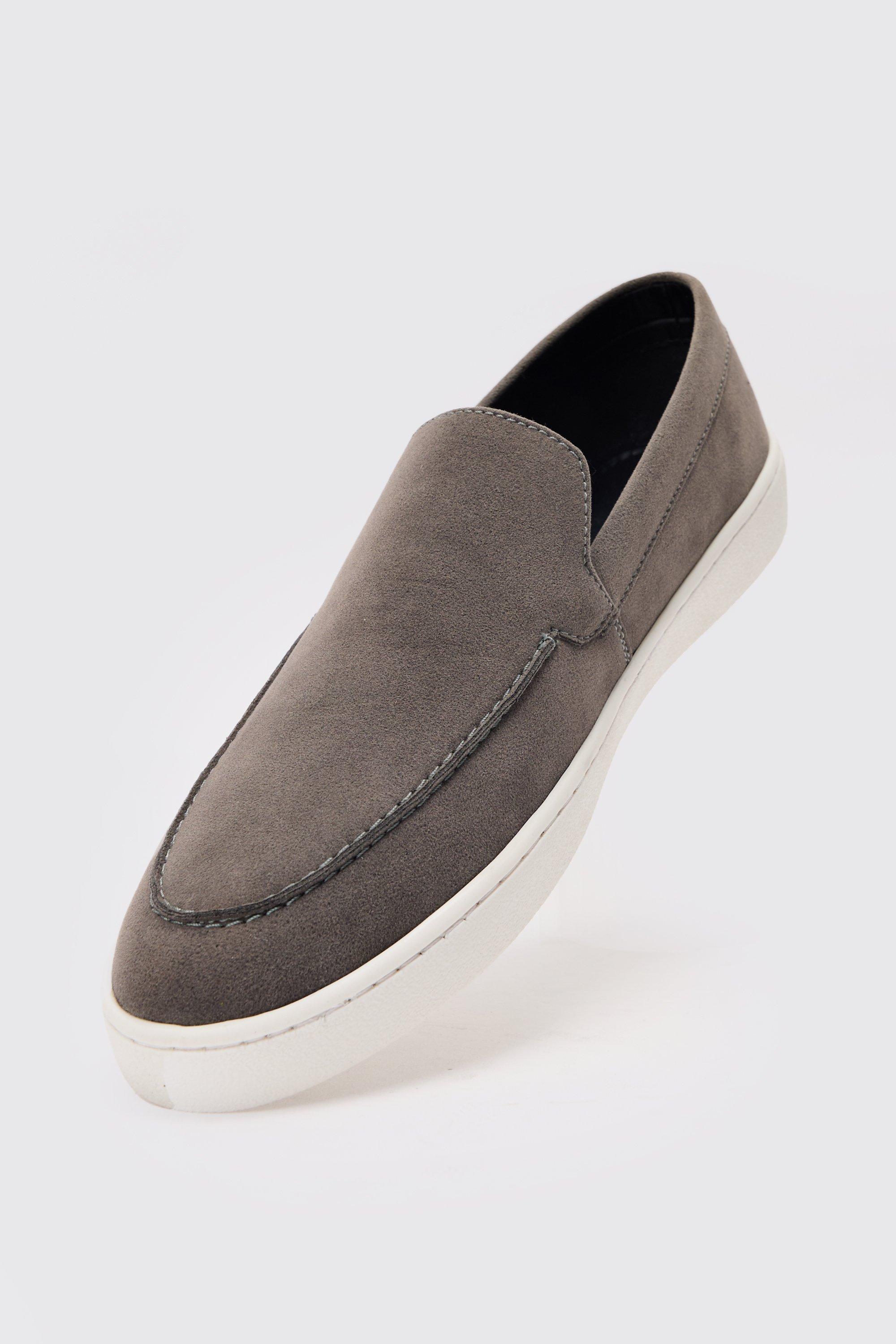 Faux Suede Slip On Loafer In Grey