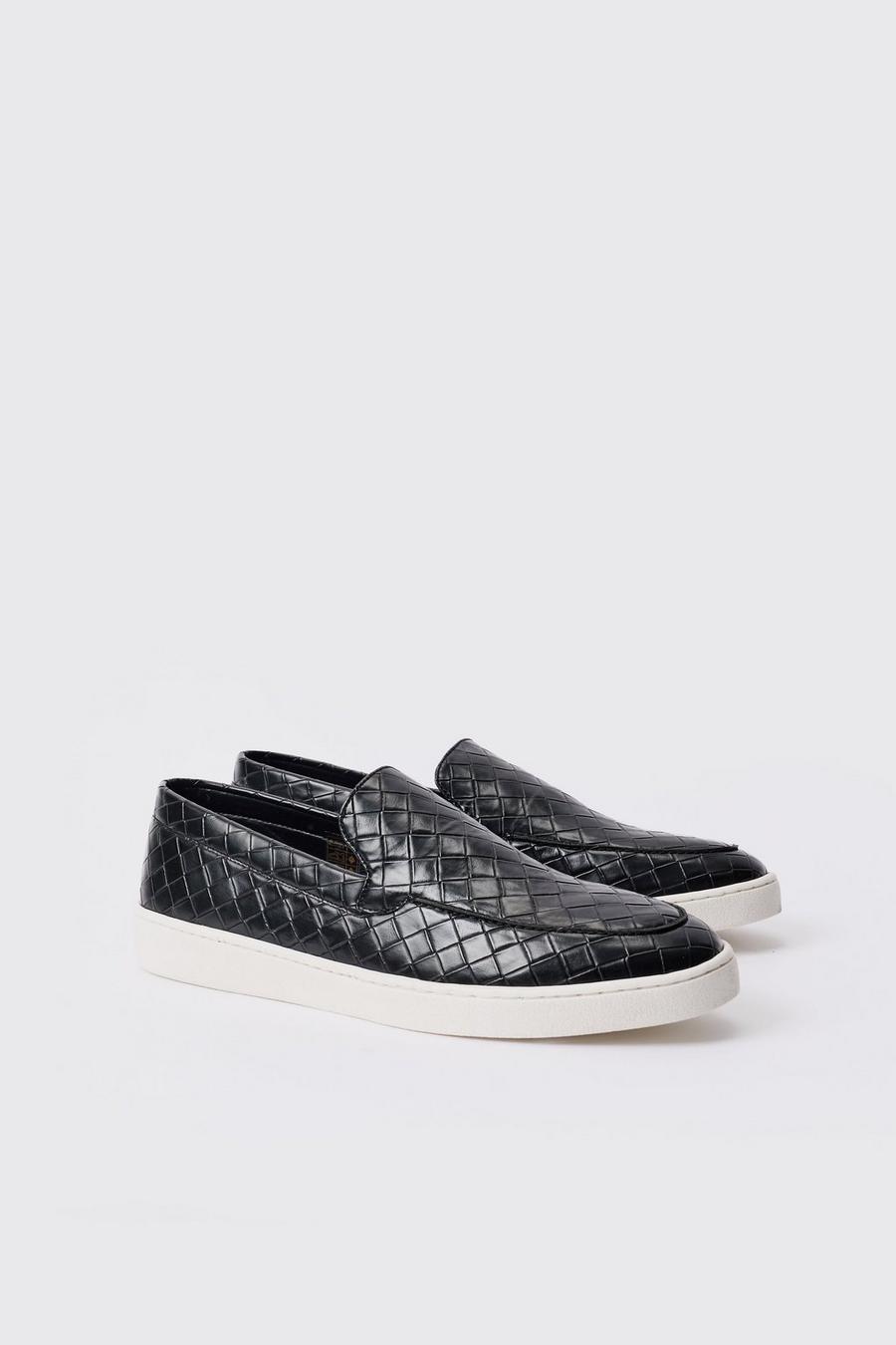 Woven PU Slip On Loafer In Black
