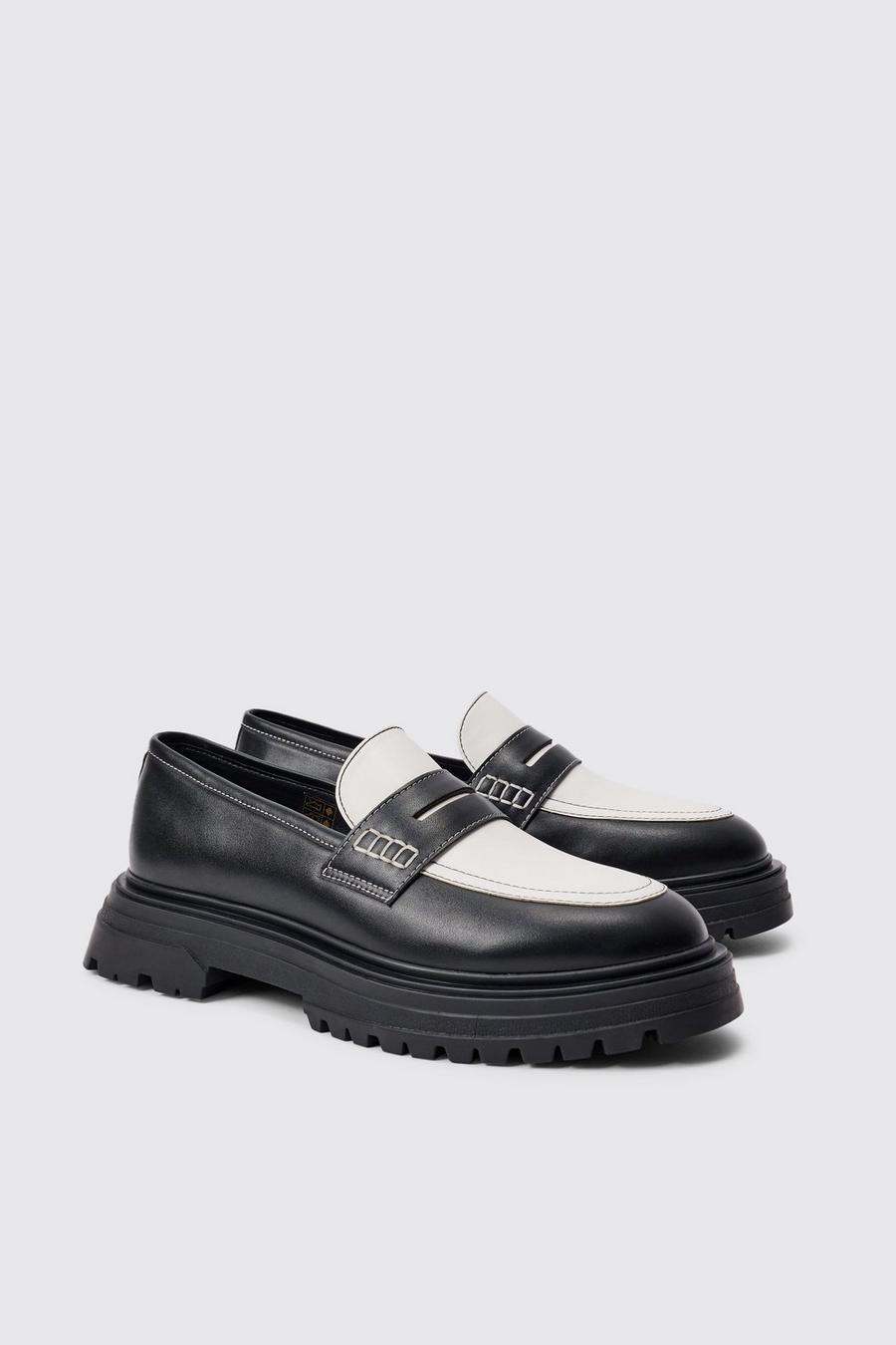 Black Dikke Contrasterende PU Instap Loafers In Zwart image number 1