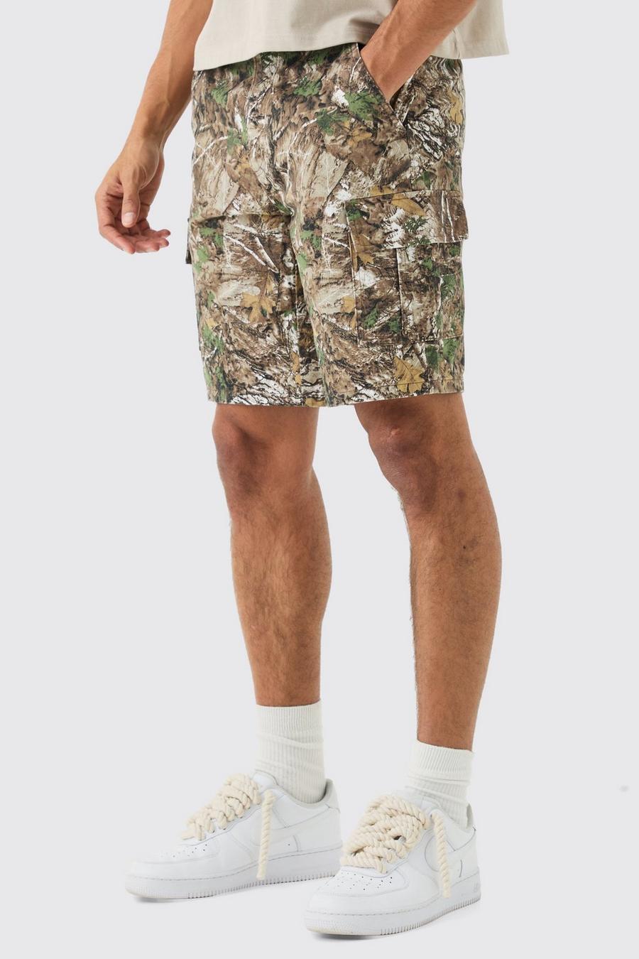 Khaki Baggy Camouflage Print Cargo Shorts Met Tailleband