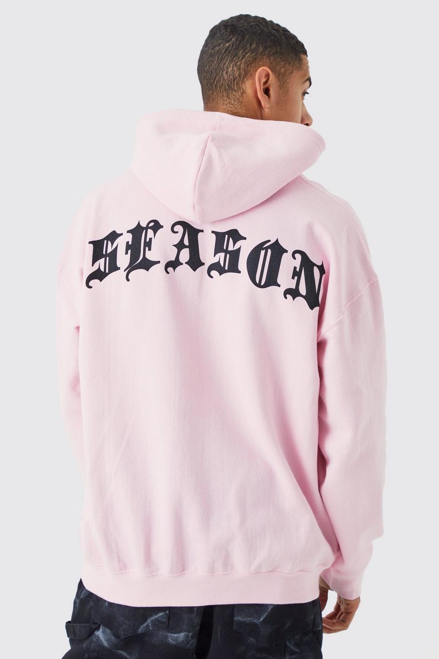 Sudadera oversize con capucha y estampado de letras góticas en la espalda, Light pink image number 1