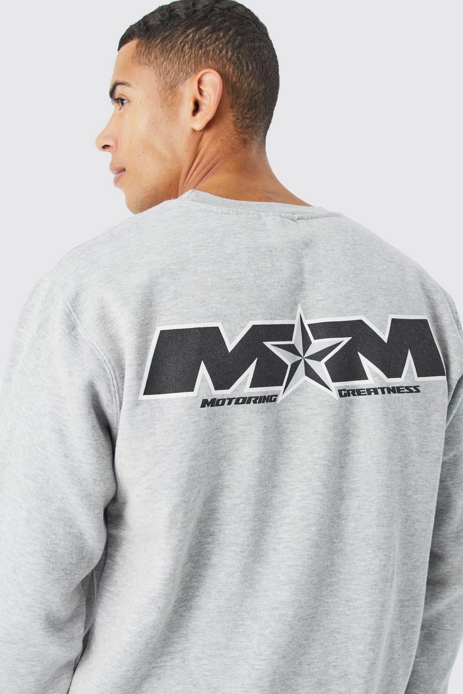 Grey Oversized Moto Man Back Print Sweatshirt image number 1