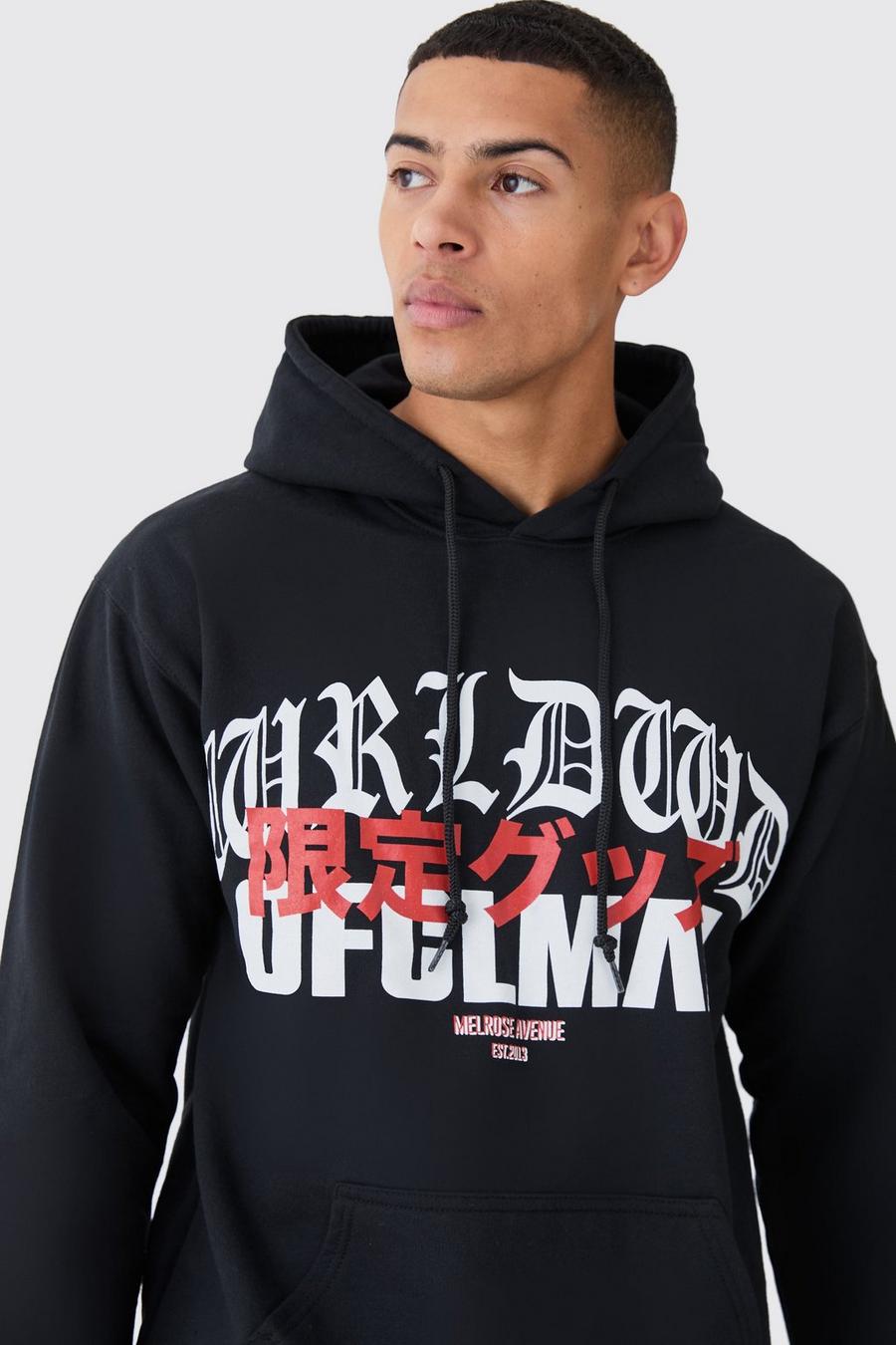 Black Worldwide Oversize hoodie med tryck