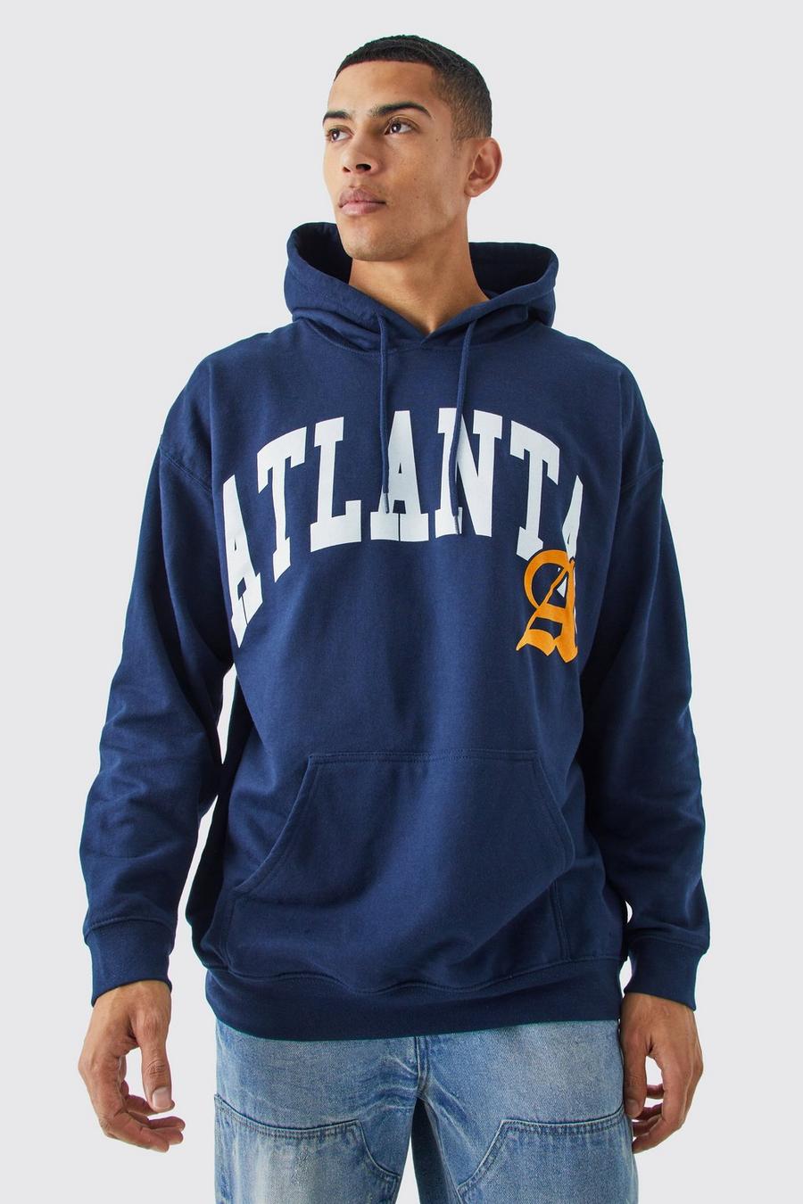 Navy Atlanta Oversize hoodie i varsitystil image number 1