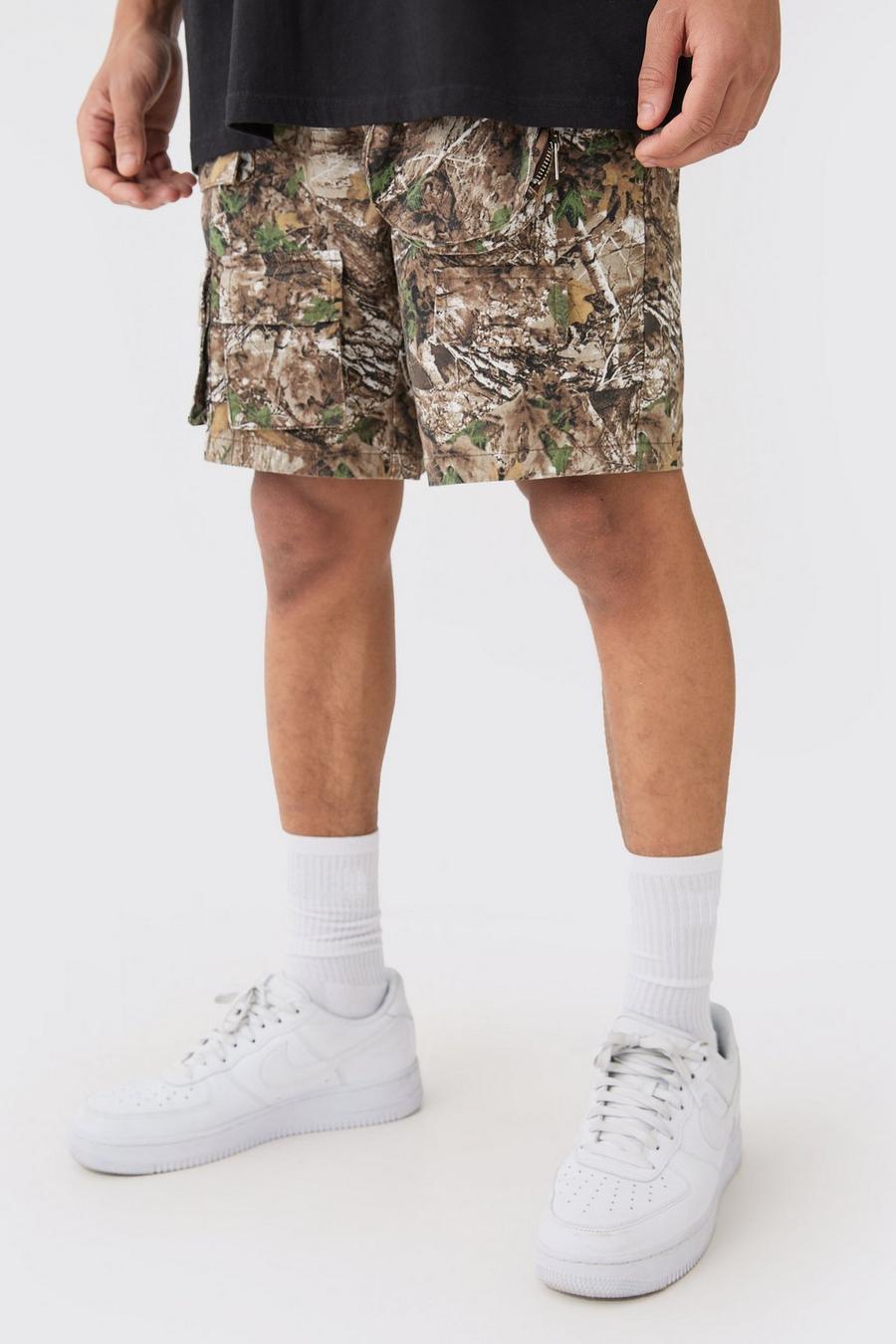 Khaki Camouflage Print Camo Shorts Met Afneembare Tas En Cargo Zakken image number 1