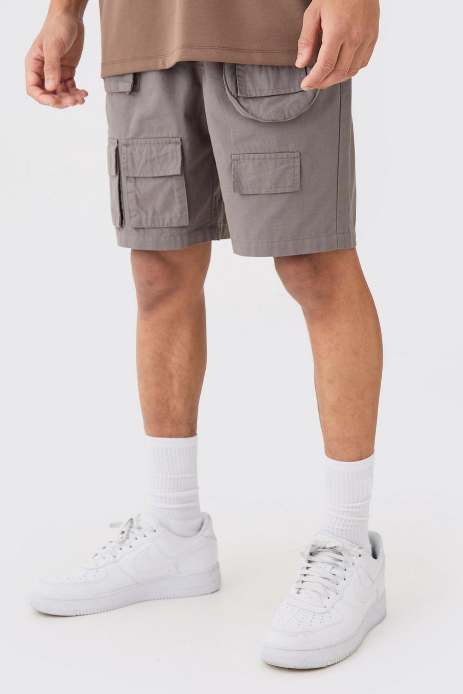 Pantalón corto con multibolsillos cargo y bolso separable, Charcoal