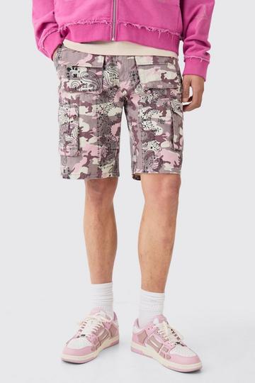 Bandanna Camo Fixed Waist Cargo Shorts taupe