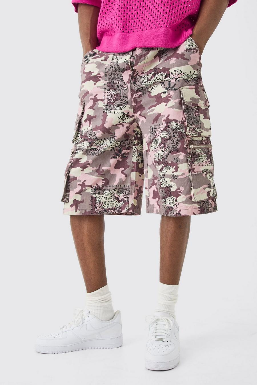 Pantaloni tuta in fantasia militare a bandana con vita fissa e tasche multiple, Taupe