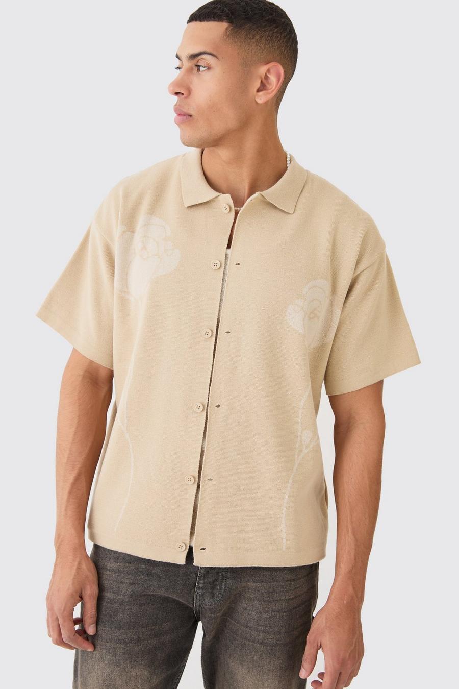 Stone Stickad skjorta i jacquardväv med rosdetaljer image number 1