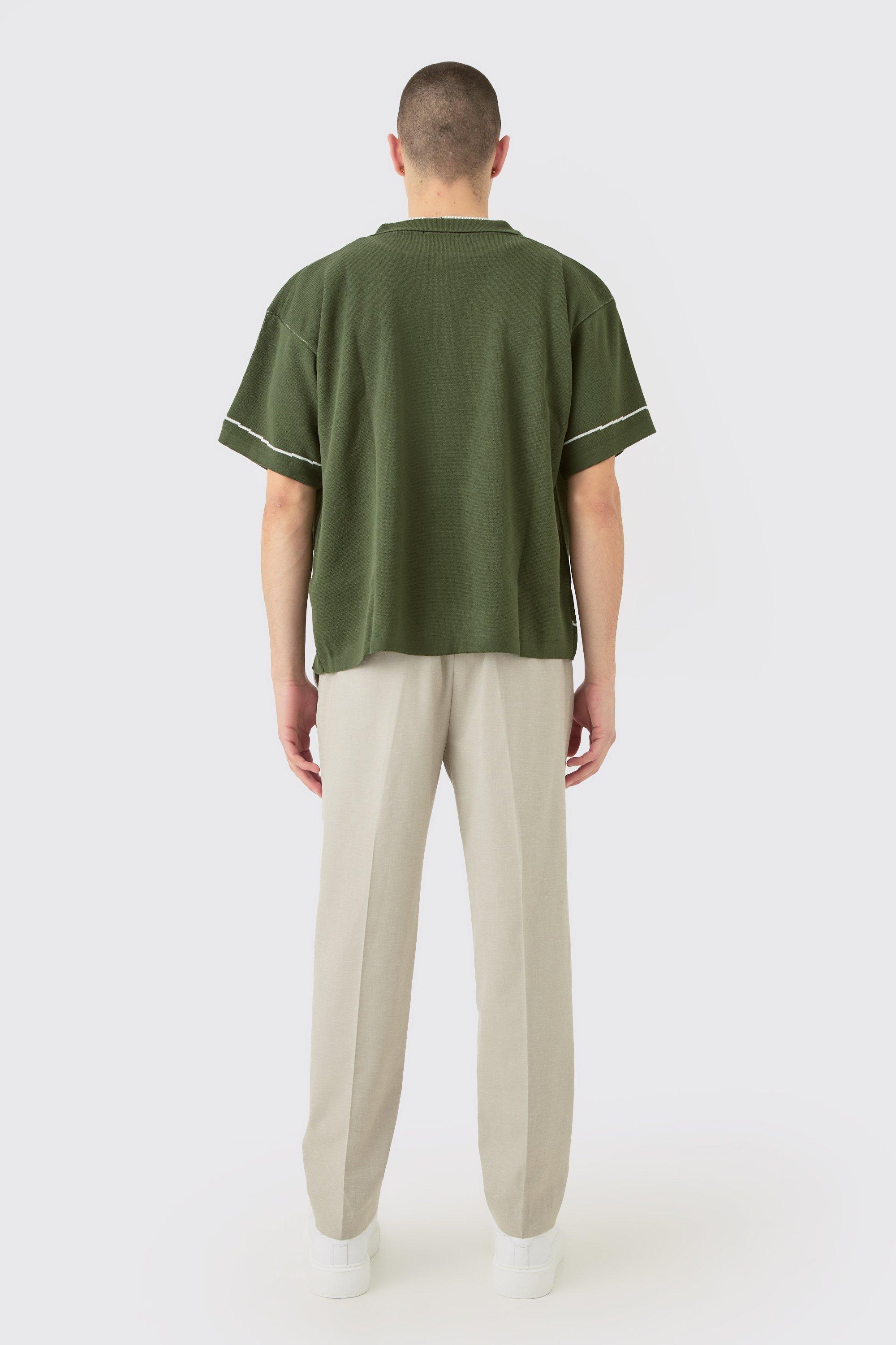 Boxy Jacquard Knit Abstract Detail Shirt In Olive | boohoo