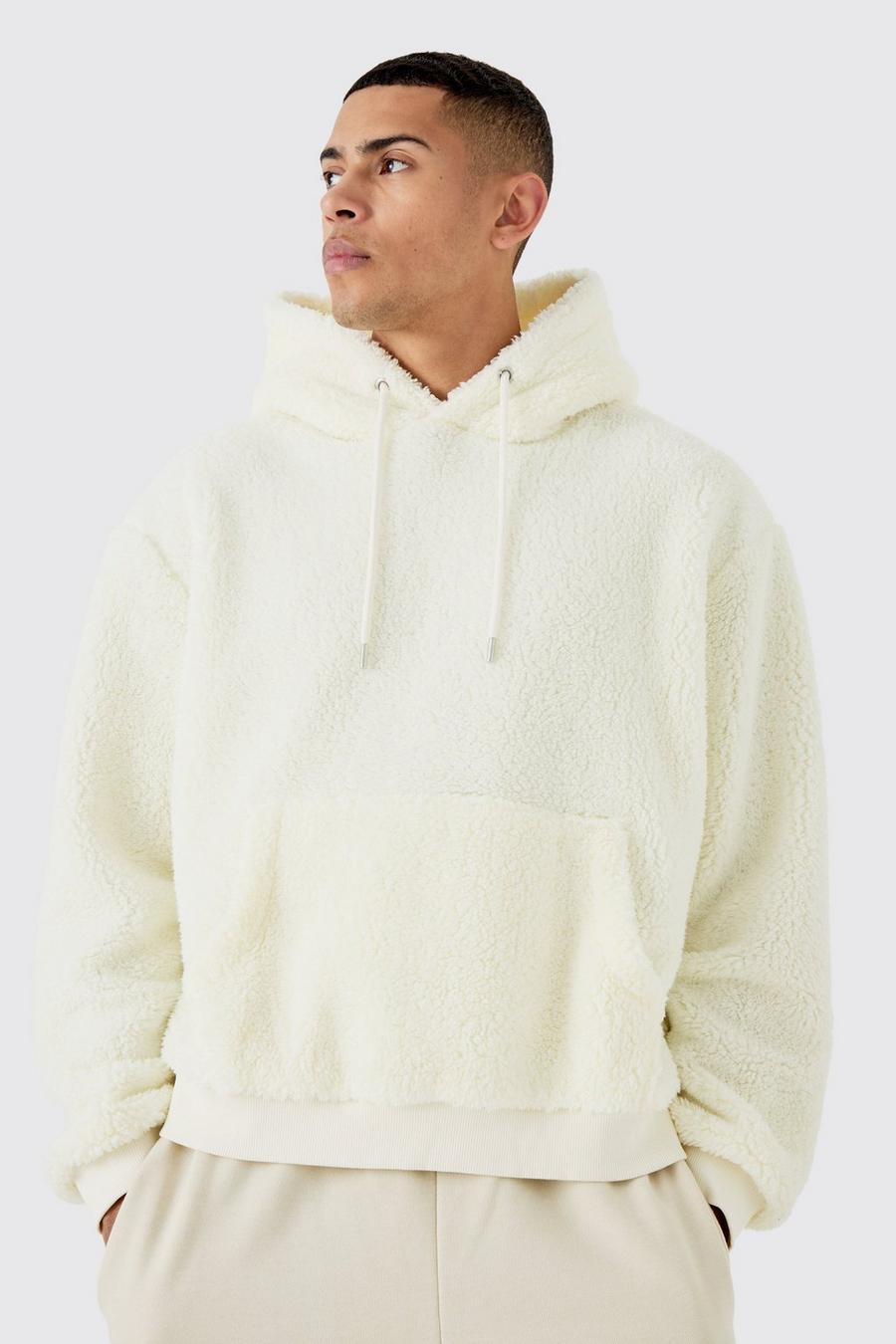 Ecru Oversized Boxy Borg Over The Head Hoodie image number 1