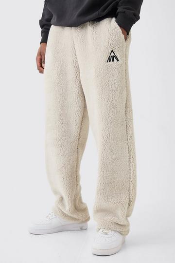 Stone Beige Oversized Man Embroidery Borg Sweatpant