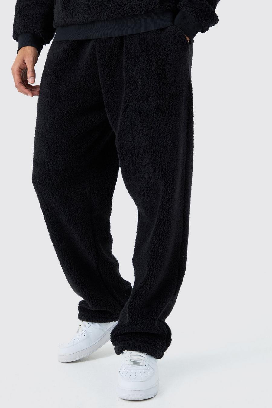 Pantalón deportivo oversize liso de borreguito, Black