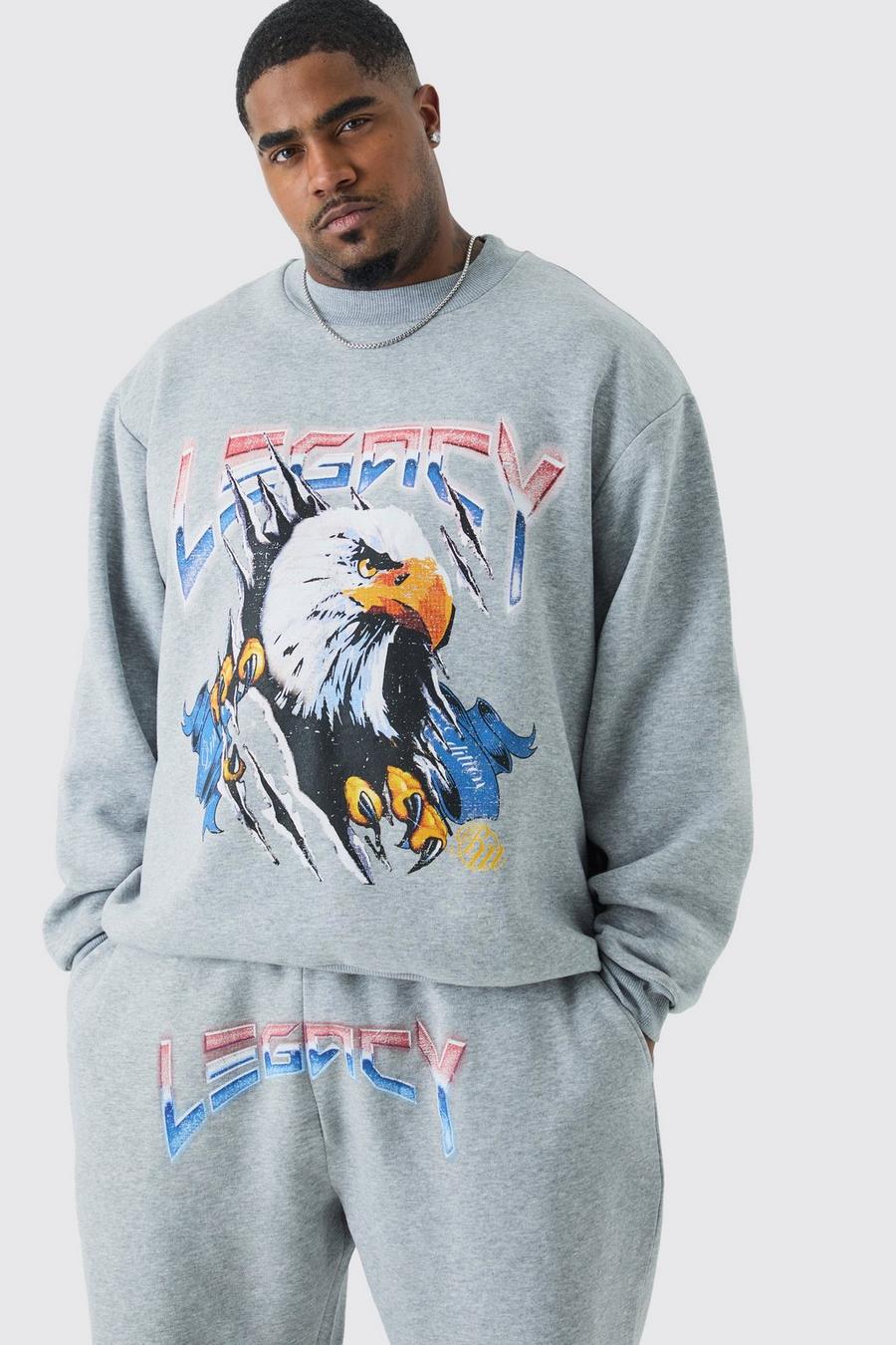 Grey marl Plus Liberty Eagle Oversized Sweatshirt Tracksuit image number 1