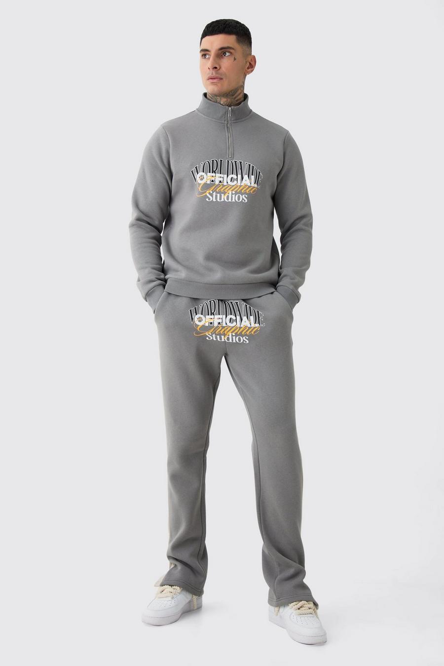 Charcoal Tall Official Studios Funnel Neck Gusset Tracksuit image number 1