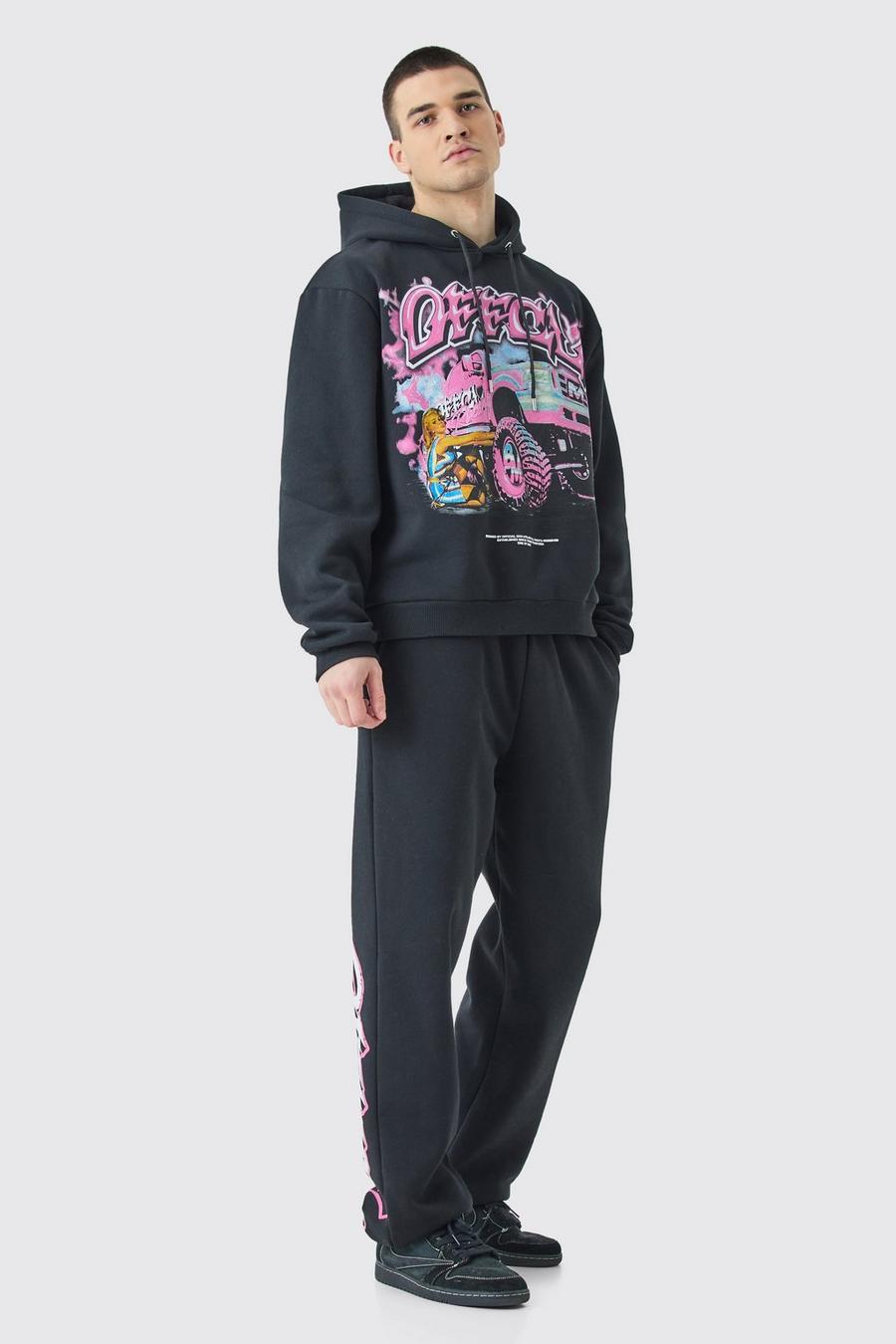 Black Tall Offcl Trucker Oversized Hooded Tracksuit image number 1