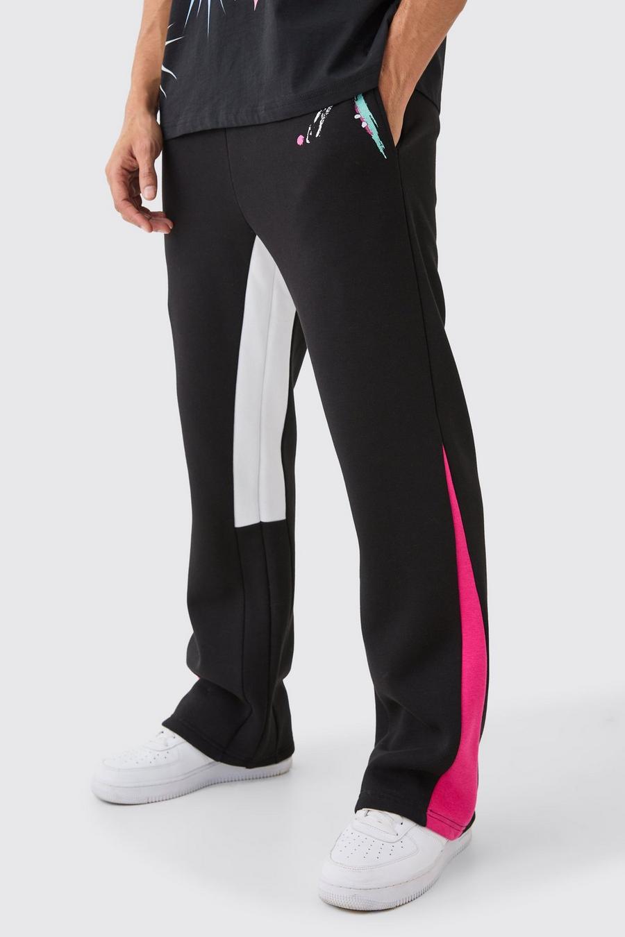 Pantaloni tuta Core con inserti e schizzi di colore, Black
