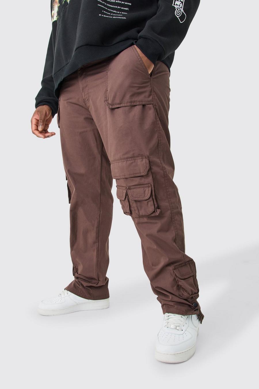 Pantaloni Cargo Plus Size con gamba Slim Fit e tasche multiple, Chocolate image number 1