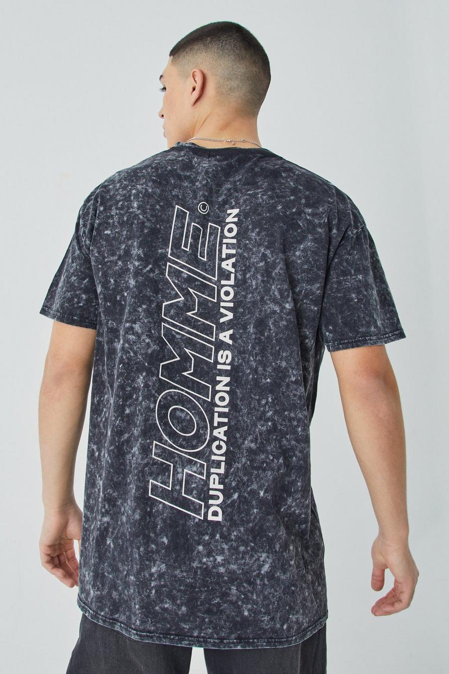Camiseta oversize con estampado gráfico y lavado de ácido, Black