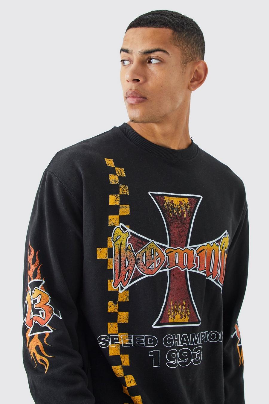 Black Oversized Cross Graphic Sweatshirt image number 1