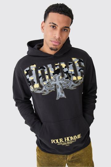 Oversized Camo Flock Print Hoodie black