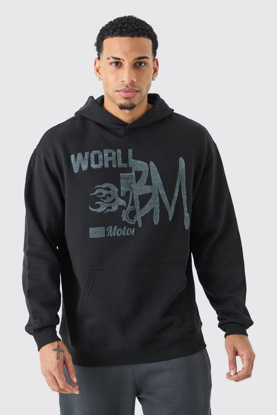 Black BM Oversize hoodie med tryck image number 1