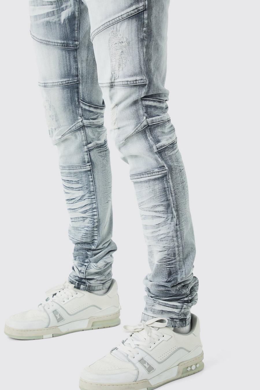 Tall gebleichte Skinny Stretch Jeans mit Rissen, Ice grey image number 1