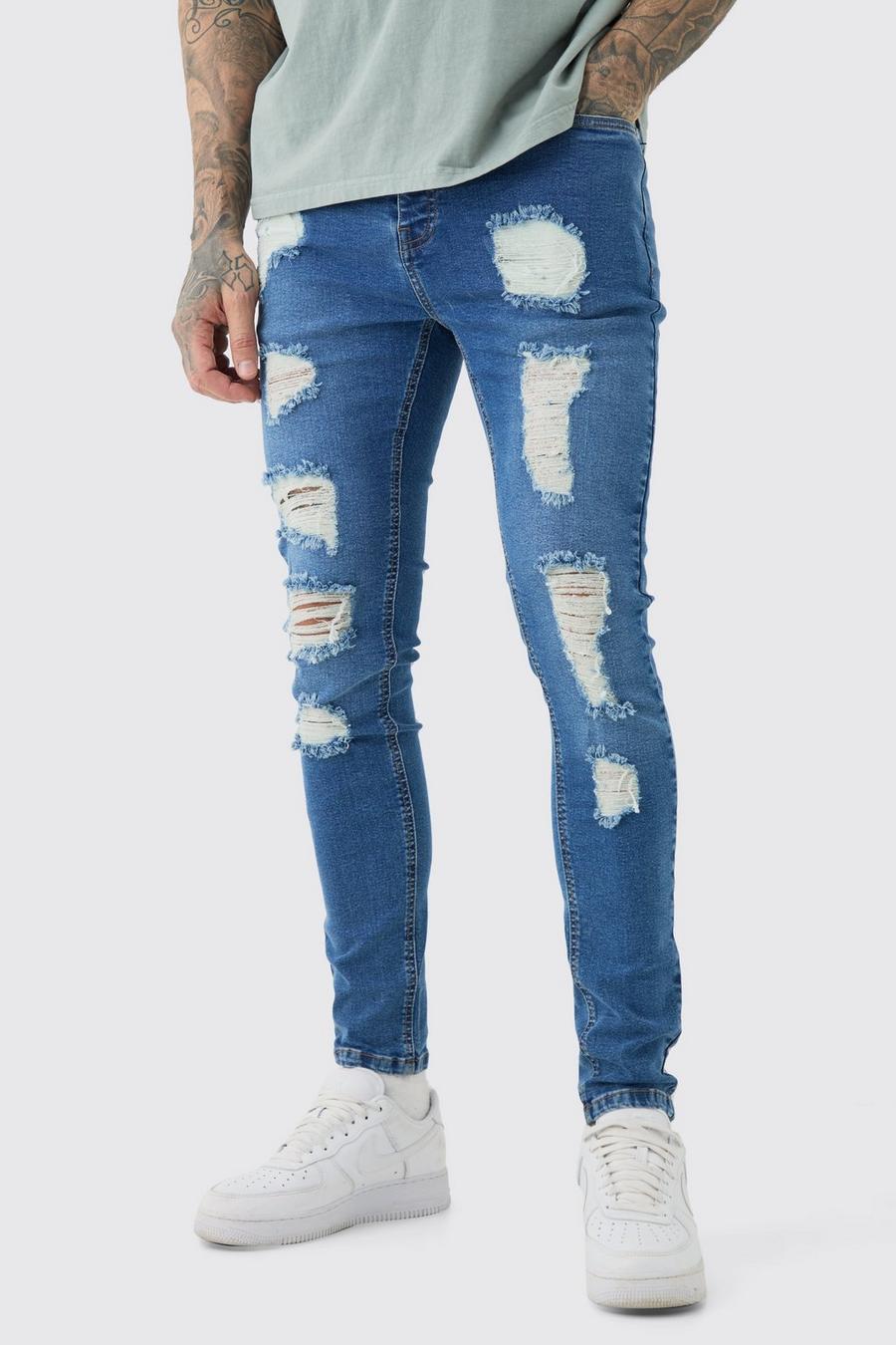 Tall Skinny Stretch Jeans mit Rissen, Bleach wash image number 1